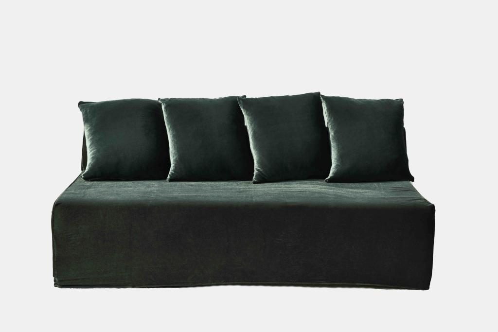 Velvet sofa, olive green - Image 1