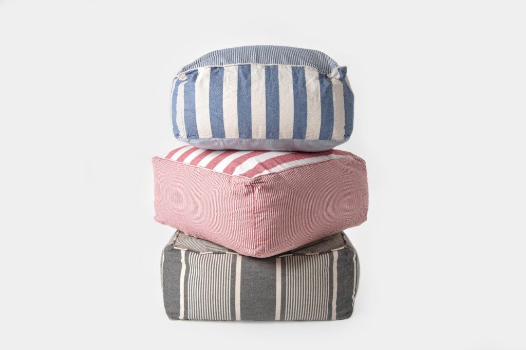 Grey striped pouf - Image 1